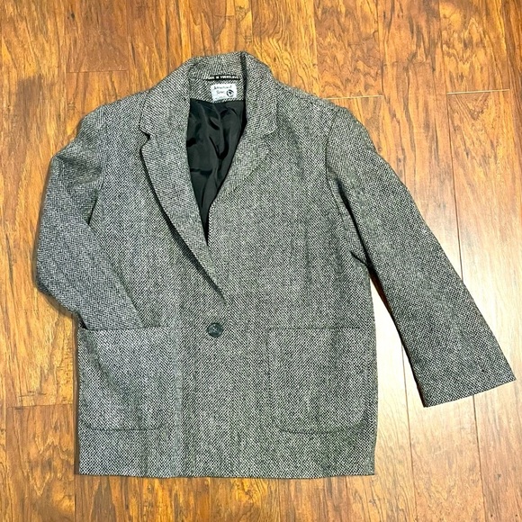 International Scene Blazer Women 7/8 Gray Tweed Vintage Pure New Wool Lines - Picture 1 of 8